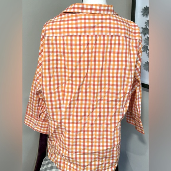 Lands End Women’s No Iron Orange/Red Button Up Blouse - Picture 5 of 5